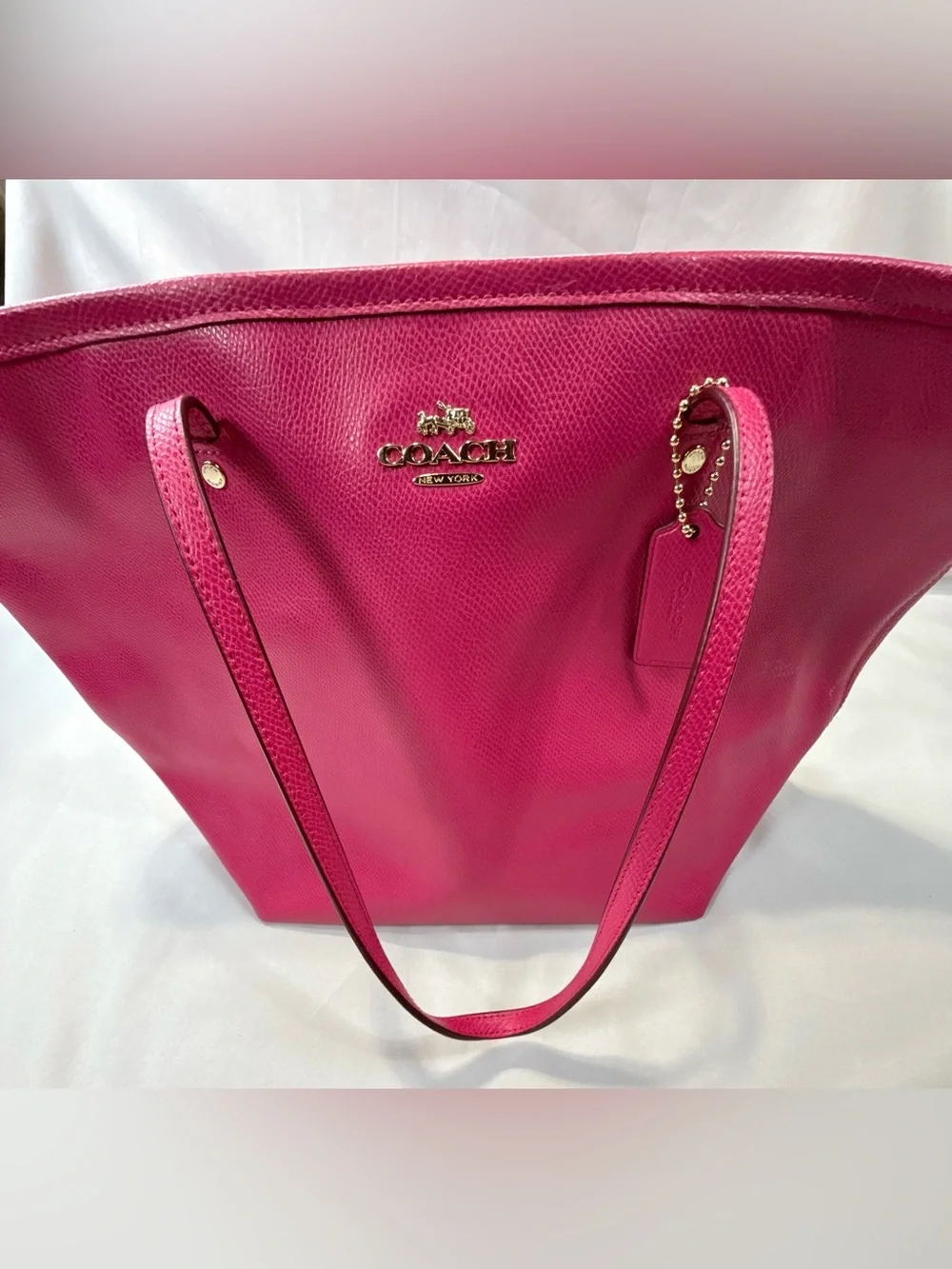 Coach Fuchsia Leather Tote with Gold Hardware
